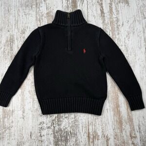 Boys Black Polo Ralph Lauren 1/4 Zip sweater, Pony Logo School Sz 5